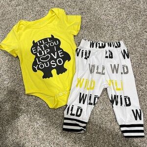 “Wild Things” yellow and black outfit set. 3 month